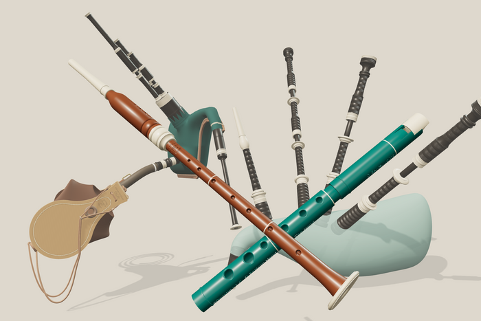 Scottish smallpipes and bellows, Highland drones, with #Qwistle and #3DChanter in the foreground.